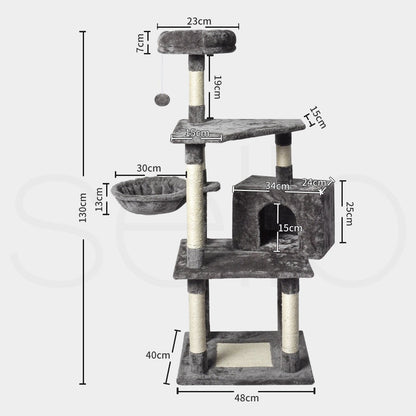 Pawz 130Cm Cat Tree Toy Scratching Post Scratcher Tower Condo Wooden House Grey
