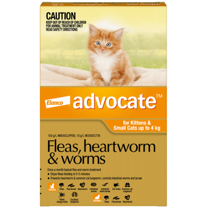 Advocate Fleas, Heartworm & Worms for Kittens & Small Cats up to 4kg – 1 x 0.4ml Tube