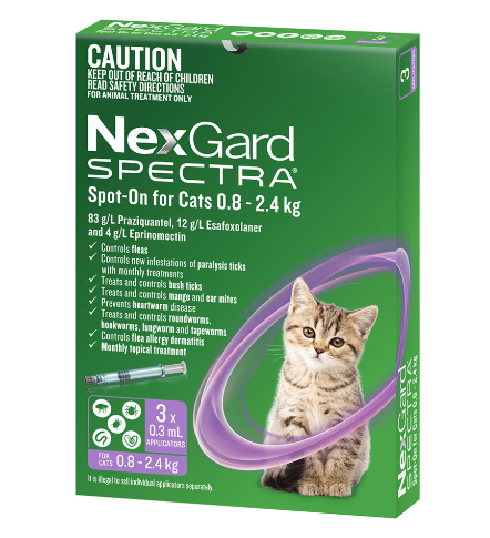 NexGard SPECTRA Spot-On for Cats 0.8–2.4kg – 3 x 0.3ml Tubes